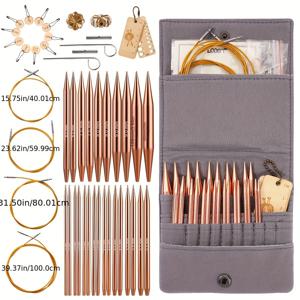 TEMU 48개 뜨개질 바늘 키트, 26개 원형 뜨개질 바늘 세트, 교체 가능한 크로셰 후크 직조 실 뜨개질 공예 도구 액세서리 포함, 작은 프로젝트용 분리 가능한 원형 뜨개질 바늘 보관 케이스