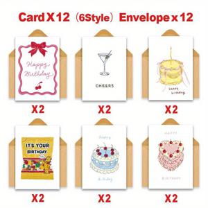 TEMU 24개 빈티지 케이크 생일 축하 카드 세트 (봉투 포함), 모든 행사에 적합, 가족, 친구 및 동료에게 완벽.