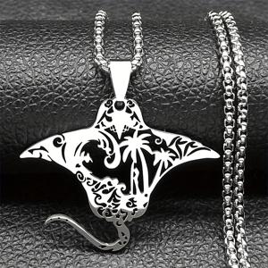 TEMU 귀여운 악마물고기 열대 바다 펜던트 목걸이, 스테인리스 스틸 홀로우 패턴 코코넛 트리 골드 & 실버 컬러 남녀 공용 선물 액세서리