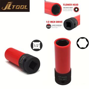 TEMU 17mm 휠 락 너트 제거 소켓, 벤츠 S 시리즈 W221 호환, 드라이브 방범 보호 러그 너트 추출기, 플라워 헤드 디자인 금속 휠 너트 슬리브 렌치