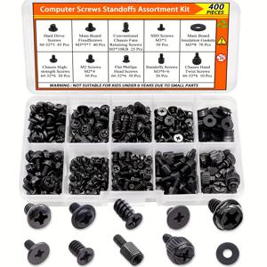 TEMU 400개 컴퓨터 나사 | 메인보드 스탠드오프, PC 나사, 노트북 나사, 팬 나사, HDD용 SSD 나사, PC 케이스, PC 팬, ATX 케이스, SSD, CD-ROM | 철 재질, 산화 끝, 원형 스타일, BOVILEVR 정품 키트