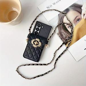 TEMU 새로운 여성 트렌디 크로스바디 카드 홀더 폰 케이스, Samsung Zfold4/5/6에 적합한 스타일리시하고 패션적인 폰 보호 커버입니다.