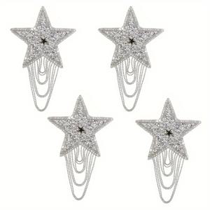 TEMU 4개 세트 패셔너블 골드 & 실버 스타 태슬 다용도 아이언온 패치 - 옷, 청바지, 모자, 가방 DIY 장식용