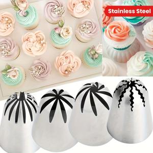 TEMU 4pcs 세트의 오버사이즈 스테인레스 스틸 파이핑 노즐 901 902 903 904 세트 케이크 장식 노즐 파티시 컵케이크 베이킹 트레이 장식 용품 컵케이크 케이크 장식, 푹 만들기, 쿠키 만들기, 베이킹 도구, 주방 가제트, 주방 액세서리