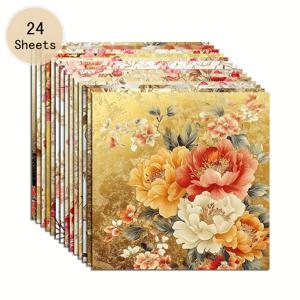 TEMU 24장의 6*6인치 생동감 넘치는 벚꽃 꽃무늬 수제 오리가미지, DIY 종이 공예, 스크랩북킹, 불릿 저널, 인사말 카드, 선물 포장 및 홈 데코 아트워크에 적합 | 자연 요소