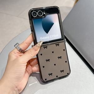 TEMU Y2K 리본 폰 케이스 - 플립 7, Z 플립 5, Z 플립 6, 플립 5, 플립 6 호환 - 충격 방지 투명 소프트 백 커버