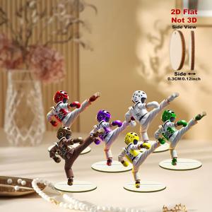 TEMU 2D 평면, 6개 태권도 테마 목재 장식품 - 유쾌한 무술 인형, 동적 킥 포즈, 집, 사무실, 파티 및 생일을 위한 내구성 있는 테이블 탑 장식 (전기 없음), 무술 장식, 생동감 있는 색상 디자인, 2D 평면