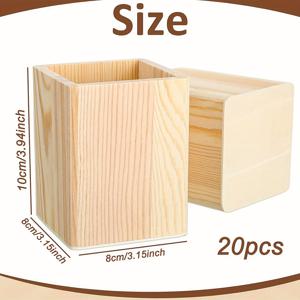 TEMU 20개 자연 목재 펜 & 연필 홀더 - DIY 프로젝트용 소형 사각 크레이트, 사무실 및 학교 용품 정리함, 러스틱 데스크 오거나이저, 아트 스튜디오 보관함, 페인트 가능한 장식용 수납 박스, 매끄러운 마감