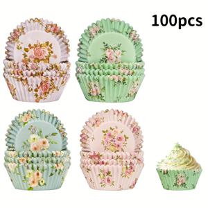 TEMU 100/200/300개, 꽃무늬 혼합 컬러 베이킹 컵, 결혼 기념일, 크리스마스에 적합, 빵, 케이크, 퀴시에 이상적, 가정용 주방 및 레스토랑에 완벽, 베이킹 액세서리, 휴일 주방용품