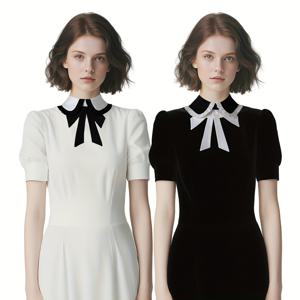 TEMU 새로운 여성용 타이가 필요 없는 블랙 & 화이트 패션 칼라 다용도 칼라 2개 세트