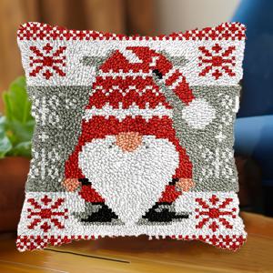 TEMU 크리스마스 노움 래치 후크 키트 어른용, 초보자 DIY 래치 후크 베개 키트 사전 인쇄된 후크와 래치 러그 키트 크로스 스티치 자수 쿠션 커버 홈 소파 장식용 43x43cm/17x17인치