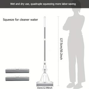 TEMU 2-in-1 쿼드러플 물빠짐 걸레 세트, 건식 및 습식용 2개의 흡수 헤드 포함, 효율적인 스테인리스 스틸 손잡이 – 마당, 거실, 침실, 수영장에 이상적. 필수 가정용품 또는 할로윈/크리스마스 선물|물걸레청소기