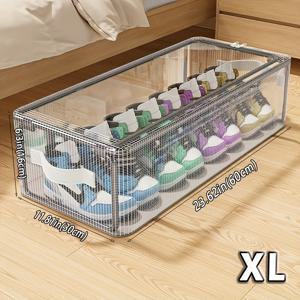 TEMU 하트 리프 대용량 투명 PVC 신발 상자 - 스틸 프레임, 접이식 침대 밑 수납 정리함, 다목적 내구성 플라스틱 컨테이너 (신발, 옷 및 홈 오거나이저), 모던 에스테틱, 튼튼한 구조, 미니멀 디자인, 쉬운 세척, 작은 공간 생활용, 부츠 & 신발 보관함