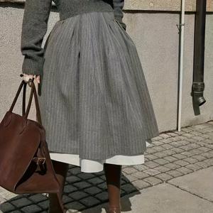 TEMU 세련된 세로 롱 드레스 - 신축성 없는 원단, 세탁기 사용 가능 - 스타일리시한 여성용 올 시즌 의류, 편안하고 다재다능한 롱 스커트|여성원피스|드레스