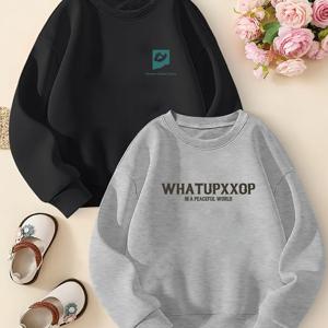 TEMU 2025 신상 남아용 스웨트셔츠 & 긴팔 크루넥 탑 2피스 세트