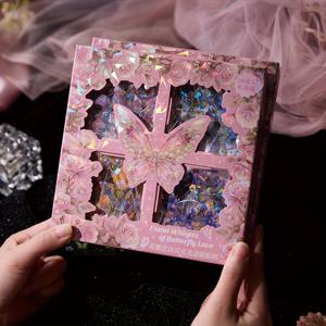 TEMU 100개 정사각형 PET 레이저 쉘 광택 나비 패턴 스티커, 미리 절단된 필름 박스팩, DIY 다이어리 수첩장식용 사무용품 인사말카드 사진물병폰케이스봉투선물포장밀봉, 사진앨범꾸미기재료, 수집가들을 위한 네일아트소품