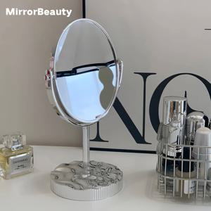 TEMU 프로페셔널 양면 메이크업 거울 1X/5X 확대경 - 각도 조절 가능, 물결 받침대 & 유리, 욕실, 살롱, 데스크탑용 - 핸드헬드 또는 데스크탑 거울 (플라스틱 프레임)|돋보기