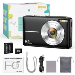 TEMU STUOGYUM 디지털 카메라 44MP 1080P HD 블로그 카메라, 32GB SD 카드 포함, 700mAh 충전식 배터리, 16배 광학 줌, 2.4인치 TFT 디스플레이, 즉석 인화 가능한 사진 카메라 | 컴팩트하고 가벼운 디자인 | 여행, 가족 행사, 사진 촬영에 완벽한 선물