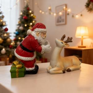 TEMU 2개 세트 레진 피규어 ( & 사슴) - 크리스마스 완벽한 장식, 선물 상자 포함. 거실 테이블 장식, 크리스마스 파티 장식품으로 이상적인 귀여운 스태츄