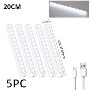 TEMU LED 모션 센서 야간 조명 5개 세트, 캐비닛 조명, 무선 마그네틱 충전식, 자동 전원 차단, 캐비닛, 옷장, 침대 옆, 복도, 욕실 및 차량 트렁크에 적합. 무단계 밝기 조절 기능 포함