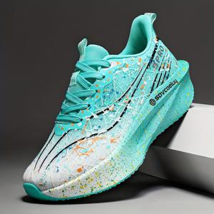 TEMU 카본 플레이트 기술이 적용된 고성능 마라톤 러닝 신발 - 가볍고 쿠션감 있는 운동화, 미끄럼 방지 및 통기성 디자인, 화이트-퍼플 그라데이션, 마라톤, 헬스장 운동 및 남성 훈련에 적합