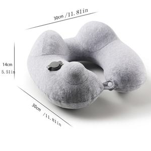 TEMU 인플레이터블 U자형 베개, 탈부착 및 세탁 가능, 여행용 베개, 누르면 바로 부풀림, 휴대용, 여행용, 목 보호, 야외 사용, 차량, 비행기용