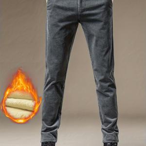 TEMU 기모 안감 남성용 코듀로이 바지, 핏, 편안함, 블랙, 커피, 그레이 색상. 포켓이 있는 캐주얼 및 포멀한 행사에 적합, 세탁기 사용 가능. 일상복 및 포멀 웨어로 활용 가능