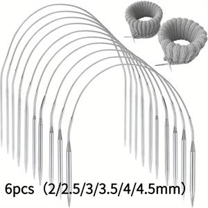 TEMU 6개 스테인리스 스틸 원형 뜨개질 바늘 세트 (2/2.5/3/3.5/4/4.5mm 팁 포함), 교체 가능한 양방향 바늘 특징, 양말, 스웨터, 모자 제작에 적합