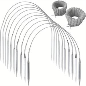 TEMU 스테인리스 스틸 원형 뜨개질 바늘 10개 세트 (40cm/16인치) - 교체 가능한 양방향 팁 및 짧은 바늘 머리 특징, 바늘 실꿰기 포함, 2-7mm 및 4.5-6.5mm 사이즈, 양말, 스웨터에 적합