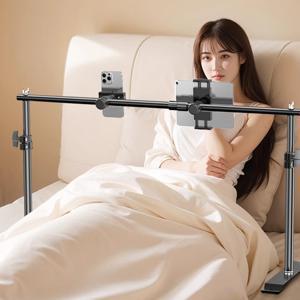 TEMU 휴대폰 거치대 +태블릿 거치 휴대폰도, 태블릿도 완벽 거치 듀얼 거치대 ! 완전 조절 듀얼 폴 구조 흔들림 없는 안정성 360도 회전 헤드 어디든 설치 가능 누워서 책보는 눕서대+태블릿 PC/휴대폰 받침대——다기능 조절가능 휴대폰 태블릿 거치대