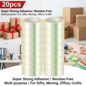 TEMU 20롤 두꺼운 투명 포장 테이프 | 고강도, 잔여물 없음, 대용량, 선물 포장, 이사, 사무실, 공예에 적합 | PET 재질, 코어 튜브 호환