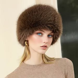 TEMU 여성용 조절 가능한 인조 여우/토끼 몽골리안 모자, 화이트 폼폼, 원사이즈 겨울/여름 가벼운 보온 귀보호, 스키, 아웃도어 & 크리스마스용, 세탁기 사용 가능 여우/토끼 스타일 동물 모자|여름모자