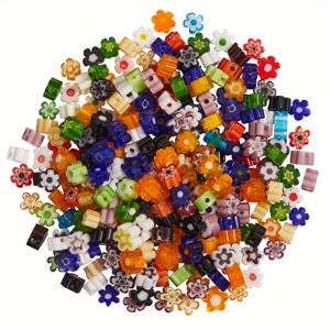 TEMU 귀걸이, 팔찌, 목걸이, 보석 DIY 공예를 위한 280개의 4mm 수제 밀레피오리 램프워크 유리 꽃 구슬 루즈 스페이서 비드