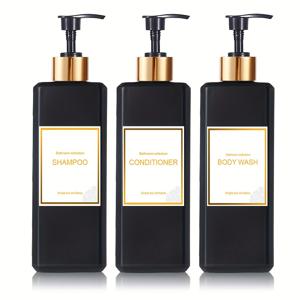 TEMU 3개 세트 압착형 분수 병 (샴푸, 컨디셔너, 바디워시용) | 라벨, 플라스틱, 독립형, BASEDIDEA
