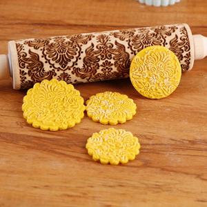 TEMU 1pc, 인치 유럽 패턴이 새겨진 나무 새김 롤링핀, 푹신한 레이저 새김 나무 롤러 쿠키 스탬프 도구, 제과, 케이크 베이킹 및 클레이 아트용