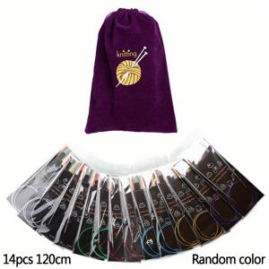 TEMU 14 개/대 원형 뜨개질 바늘 80//120cm /39/47inch 스테인레스 스틸 스틱 바늘 유용한 뜨개질 도구 스웨터 바늘 양모 뜨개질 바늘 보관 가방 직조 액세서리