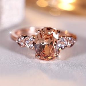 TEMU 고급스럽고 우아한 계란 모양의 샴페인 색상 반지, 흰색 인조 지르코니아 스톤 장식, 하트 모양의 약혼 반지 디자인