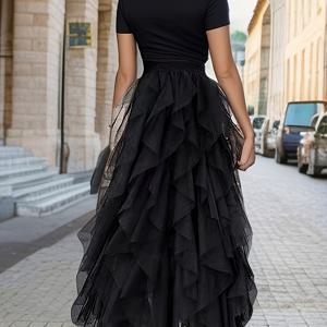 TEMU 이상적인 하이웨스트 A라인 튤 스커트, 케이크 디자인 레이어드 튤 스커트
