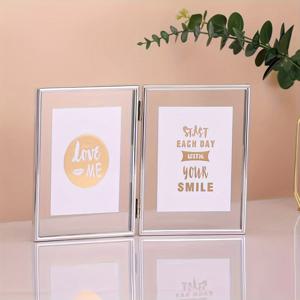 TEMU 모던 심플 스타일 더블 힌지 폴리오 사진 액자, 2장 설치 가능, 두꺼운 금속 프레임, 고투명 유리, 탁상용 사진 액자, 책상, 침대 옆 테이블, 화장대 등에 사용 가능, 홈 데코, 오피스, 선물용으로 적합