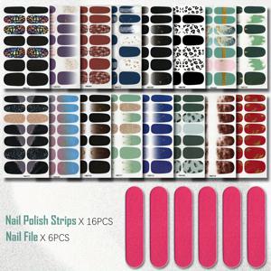 TEMU 별과 디자인, 프린트, 프렌치 스타일, 그라데이션 효과가 특징인 네일 스티커 16개와 네일 파일 6개 세트. 풀 네일 커버를 위한 자가 접착 네일 랩으로 여성 네일 아트에 적합합니다.