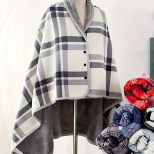 TEMU 플란넬 보온 다기능 망토 케이프 담요 슬래커 이불 커버 다리 그리드, S~L 사이즈 인구용
