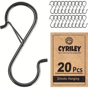 TEMU 안전한 걸이용 S자 고리 20개 세트 - 3.5인치 튼튼한 고리, 식물 걸이, 옷 정리, 주방 도구, 냄비, 프라이팬 및 가방 정리에 적합 (블랙, 실버, 화이트 색상)
