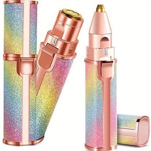 TEMU 립스틱 스타일 2-in-1 면도기, USB 충전식 눈썹 정리기 및 눈가 털 제거기 무통증 전동 코털 트리머