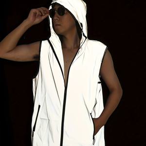 TEMU 후드형 발광 작업복 조끼, 트렌디한 남성용 야간 야외 러닝 조끼