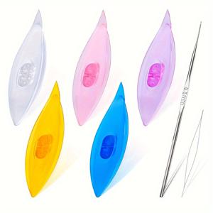 TEMU 5개 플라스틱 태팅 숏틀 세트 (비딩 바늘, 코바늘, 뜨개질 바늘, 큰 바늘 구멍 포함), 레이스 제작 및 털실 직조용으로 디자인됨