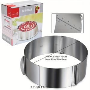 TEMU 1개, 높이 8cm, 6-12인치 스테인리스 스틸 텔레스코픽 케이크 몰드, 조절 가능한 사이즈, 무스 케이크 몰드, 케이크 링 몰드, 베이킹 도구, 주방 및 레스토랑 도구, 용품, 크리스마스 및 카니발에 적합