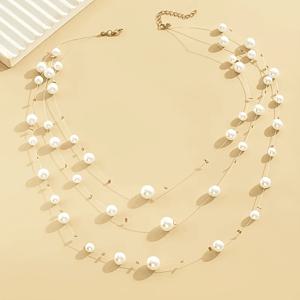 TEMU 파티용 3단계 패션 다용도 인조 진주 목걸이 액세서리