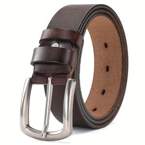 TEMU 신상 남성용 두 번째 레이어 소가죽 벨트 패션 스타일 펀치 벨트 남성 골프 캐주얼 청바지 바늘 버클 벨트 수제 빈티지 실버 합금 버클 선택 가능한 확대 및 연장 사이즈 남편 생일 선물