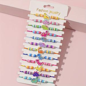 TEMU 12개 귀여운 공룡 합금 에나멜 동물 폴리머 클레이 팔찌 세트 (여아용)