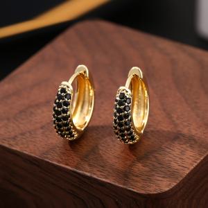 TEMU 공선착착 장식된 기하학적 타원형 모양의 우아한 빈티지 스타일 귀걸이 한 쌍. 구리 삽입 블랙 합성 지르코니아 스톤으로 제작되었으며, 데이트 및 축제 선물로 완벽합니다.